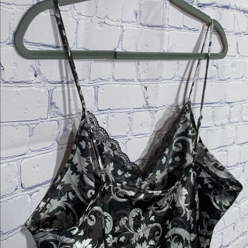 Adonna Womens Maxi Slip Dress Satin Black Silver Floral Babydoll XXL Whimsigoth - Picture 4 of 6